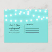 Moderne turquoise blauwe snoerlichten Save the Dat Aankondigingskaart (Achterkant)