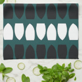 Moderne Turquoise Blauwe Witte Zwarte Geometrische Theedoek (Gevouwen)