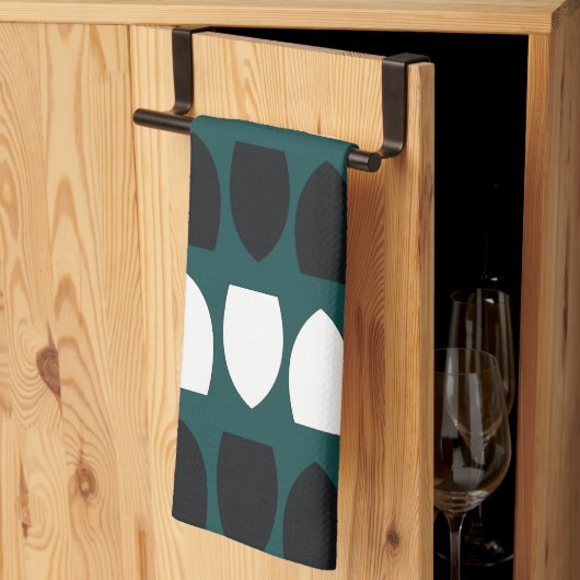 Moderne Turquoise Blauwe Witte Zwarte Geometrische Theedoek (Derde Gevouwen)