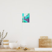 Moderne Turquoise Bloem Abstracte Poster (Keuken)
