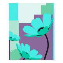 Moderne Turquoise Bloem Abstracte Poster