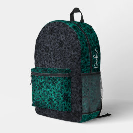 Moderne turquoise bloem paisleypatroon met naam bedrukte rugzak