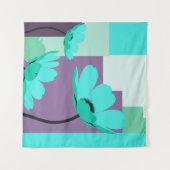 Moderne Turquoise Bloemstuk Wandtapijt Wandkleed (Voorkant (horizontaal))
