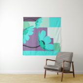 Moderne Turquoise Bloemstuk Wandtapijt Wandkleed (In Situ (horizontaal))