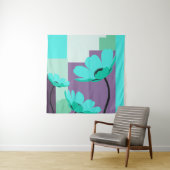 Moderne Turquoise Bloemstuk Wandtapijt Wandkleed (In situ)