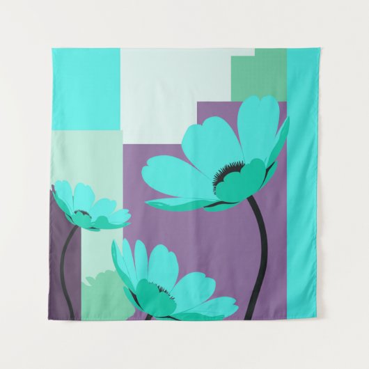 Moderne Turquoise Bloemstuk Wandtapijt Wandkleed (Voorkant)