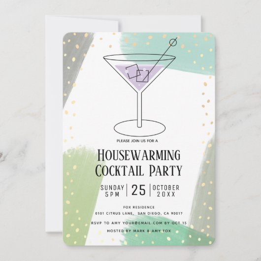 Moderne Turquoise Blue Housewarming Cocktail Party Kaart (Voorkant)