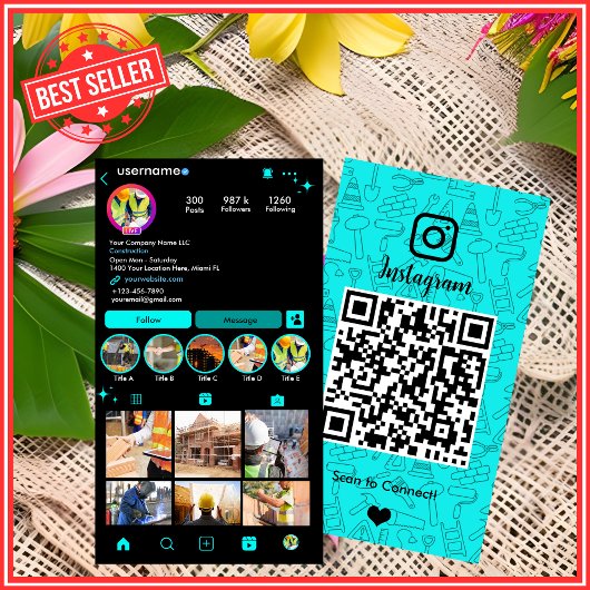Moderne Turquoise Bouw & Constructie Instagram Visitekaartje
