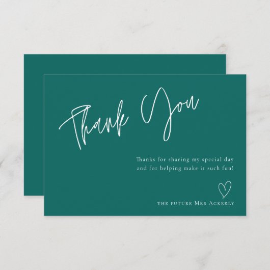 Moderne Turquoise Bruidsjoncher Bedankkaart (Voorkant / Achterkant)