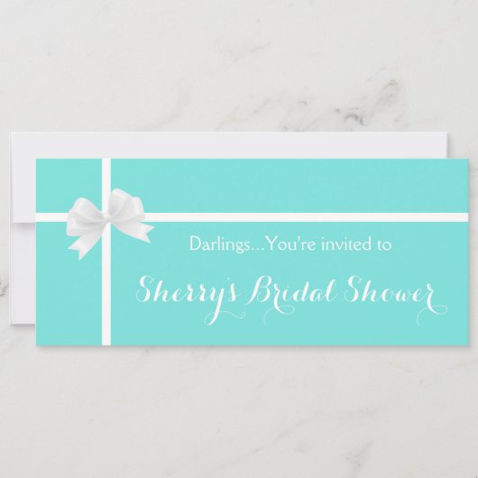 Moderne Turquoise Bruiloftsfeest Doos met Strik Kaart (Voorkant)