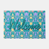 Moderne turquoise deurmat met een  dessin (Voorkant)