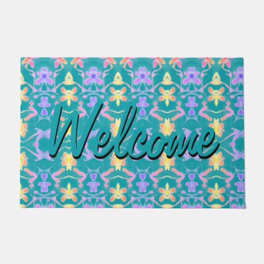 Moderne turquoise deurmat met een dessin (Voorkant)
