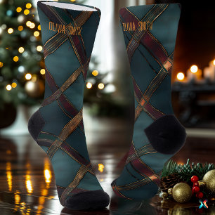 Moderne turquoise en bordeaux kerst geruite stof o sokken