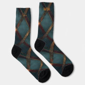 Moderne turquoise en bordeaux kerst geruite stof o sokken (Rechts)