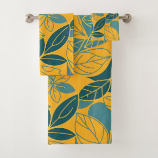 Moderne Turquoise en Gouden Botanische Blad Bad Handdoek