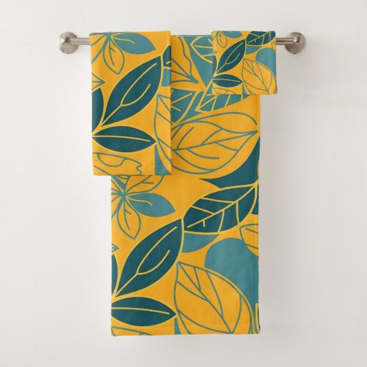 Moderne Turquoise en Gouden Botanische Blad Bad Handdoek (Insitu)