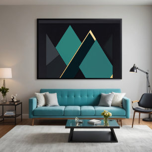 Moderne Turquoise en Gouden Geometrische Abstract Canvas Afdruk