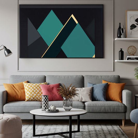 Moderne Turquoise en Gouden Geometrische Abstract Poster