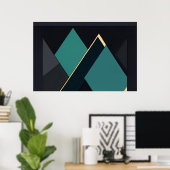 Moderne Turquoise en Gouden Geometrische Abstract Poster (Thuiskantoor)