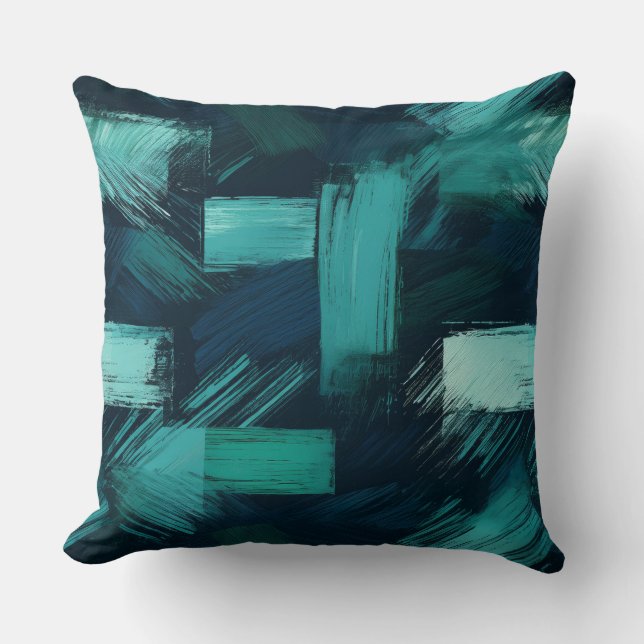 Moderne turquoise en grijze abstracte sierkussen (Voorkant)