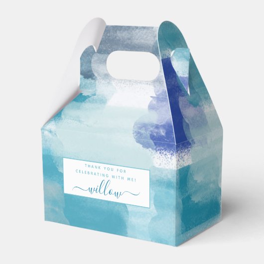 Moderne turquoise en grijze aquarel abstracte kuns bedankdoosjes (Voorkant Zijde)