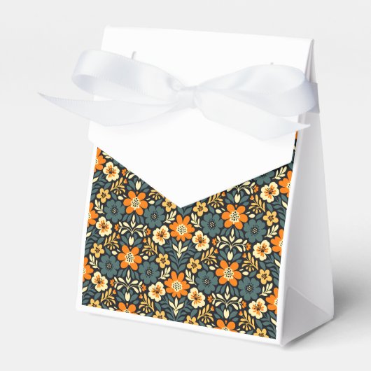 Moderne turquoise en oranje bloemendesign bedankdoosjes (Voorkant Zijde)