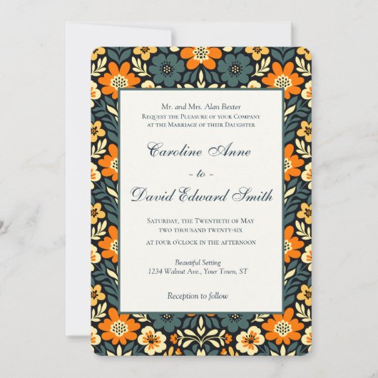 Moderne Turquoise en Oranje Bloemendesign Kaart (Voorkant)
