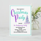 Moderne Turquoise en Orchidee Kerstfeest Uitnodigi Kaart (Staand voorkant)