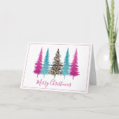 Moderne Turquoise en Roze Kerstbomen Feestdagen Kaart (Voorkant)