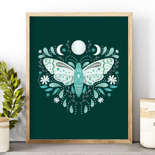 Moderne Turquoise En Witte Abstracte Mot Illustrat Poster