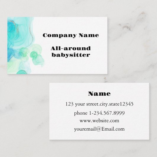 Moderne Turquoise en witte babysitter Visitekaartje (Voorkant / Achterkant)