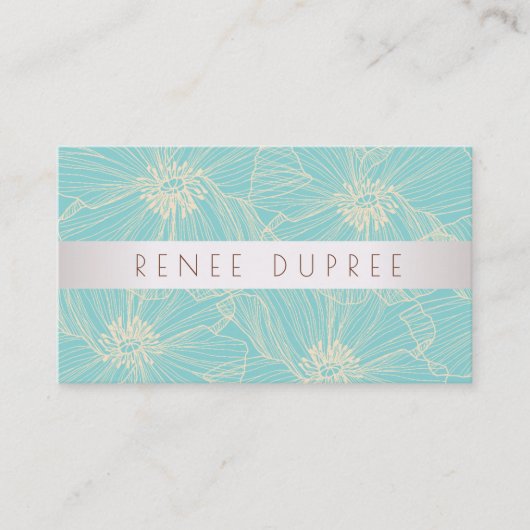 Moderne Turquoise Floral Beauty Salon Visitekaartje (Voorkant)