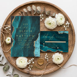Moderne Turquoise Foto Bruiloft RSVP Kaartje
