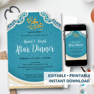 Moderne Turquoise Geometrische Islamitische Iftar Kaart
