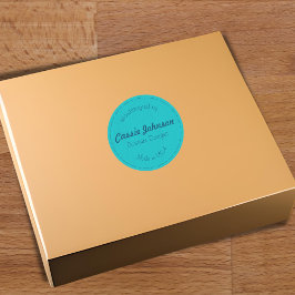 Moderne Turquoise Gestikte Kunstleren Handgemaakte Ronde Sticker