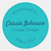 Moderne Turquoise Gestikte Kunstleren Handgemaakte Ronde Sticker (Voorkant)