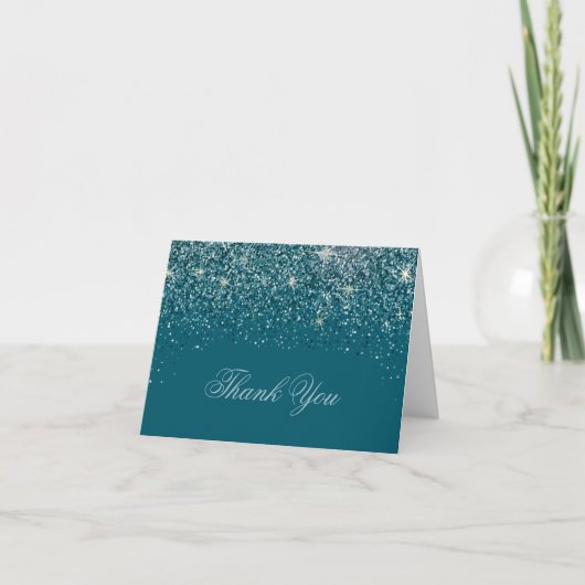 Moderne Turquoise Glitter Dankjewel Kaarten (Voorkant)