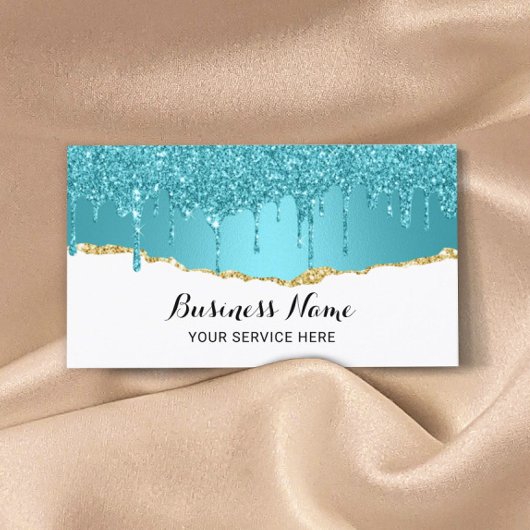 Moderne Turquoise Glitter Drift Abstract Gold Blau Visitekaartje