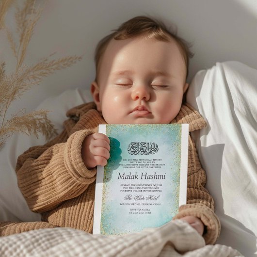 Moderne Turquoise Glitter Islamitische Aqiqa Aqeeq Kaart