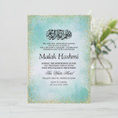 Moderne Turquoise Glitter Islamitische Aqiqa Aqeeq Kaart (Staand voorkant)