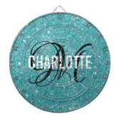 Moderne turquoise glitter monogram naam dart board dartbord (Voorkant)
