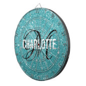 Moderne turquoise glitter monogram naam dart board dartbord (Voorkant Rechts)