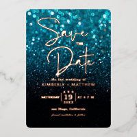 moderne turquoise glitters Glitter Save the date b