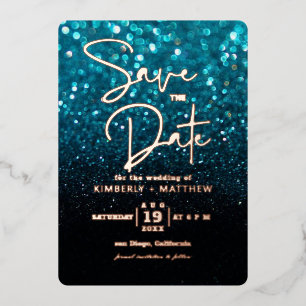 moderne turquoise glitters Glitter Save the date b Folie Uitnodiging
