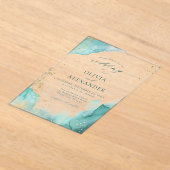 Moderne Turquoise Gouden Abstracte Strand Bruiloft Acryl Uitnodigingen (Laagn)
