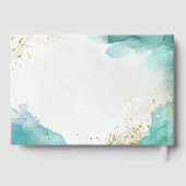 Moderne Turquoise Gouden Abstracte Strand Bruiloft Gastenboek (Achterkant)