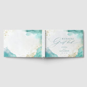 Moderne Turquoise Gouden Abstracte Strand Bruiloft Gastenboek (Volledig)