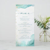Moderne Turquoise Gouden Abstracte Strand Bruiloft Menu (Staand voorkant)