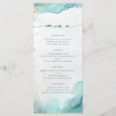 Moderne Turquoise Gouden Abstracte Strand Bruiloft Menu (Voorkant)