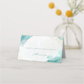 Moderne Turquoise Gouden Abstracte Strand Bruiloft Plaatskaartje (Voorkant)